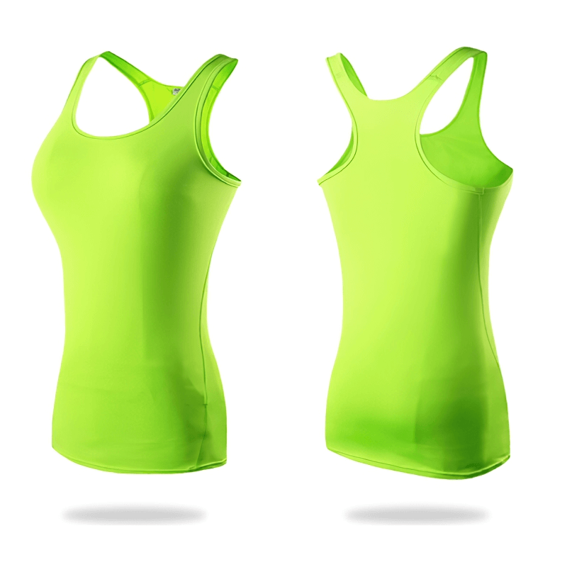Bright green elastic women's tank top for gym, fitted design, breathable and sleeveless, perfect for optimal movement during workouts.
